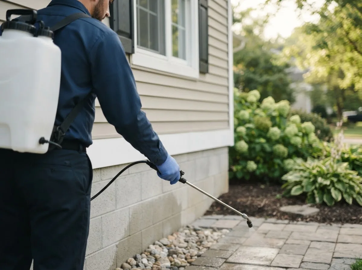 Pest control technician inspecting a home in Winn, ME